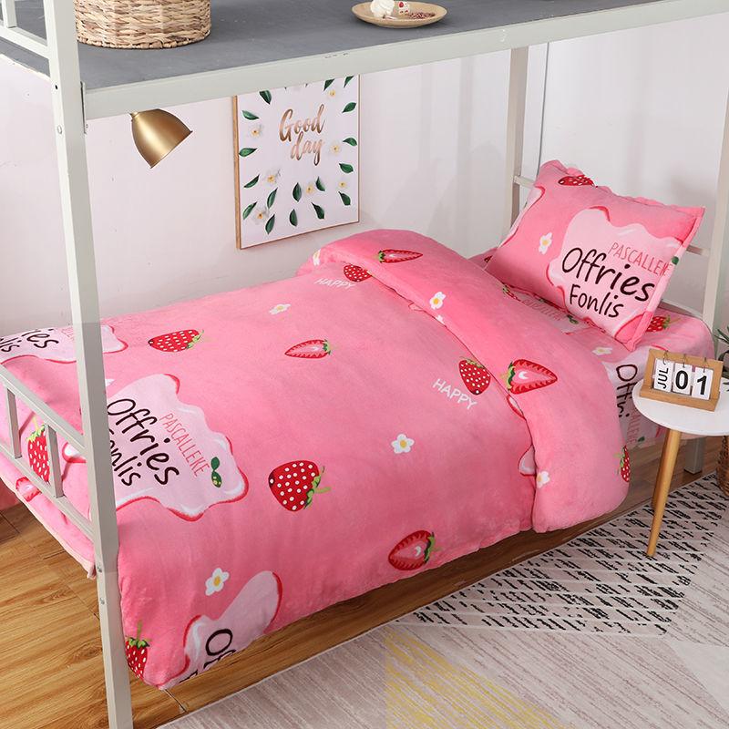 Three-piece Velvet Thick Flannel Winter Double-sided Fleece Bed Sheet Quilt Cover Pillowcase Single Bed Set
