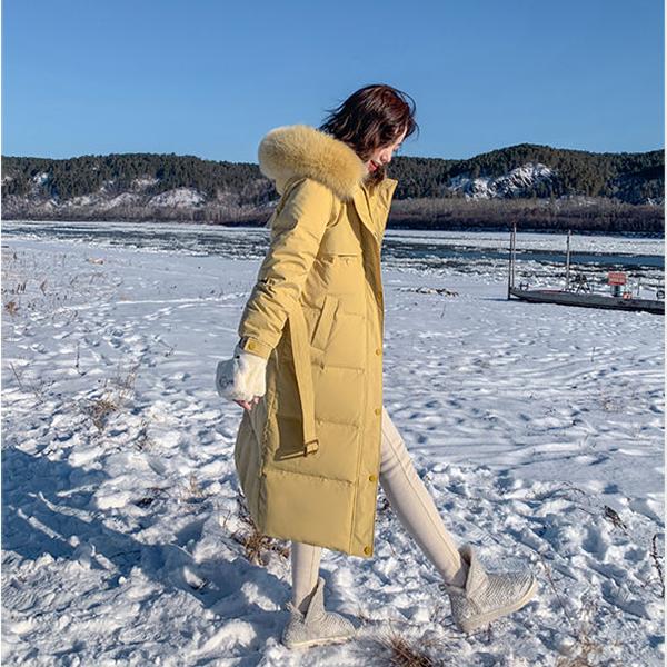 Fashion Trend Long Hooded Simulation Fur Collar Women's Down Jacket Autumn and Winter Plus Velvet Thickening Warm White Duck Down Jacket