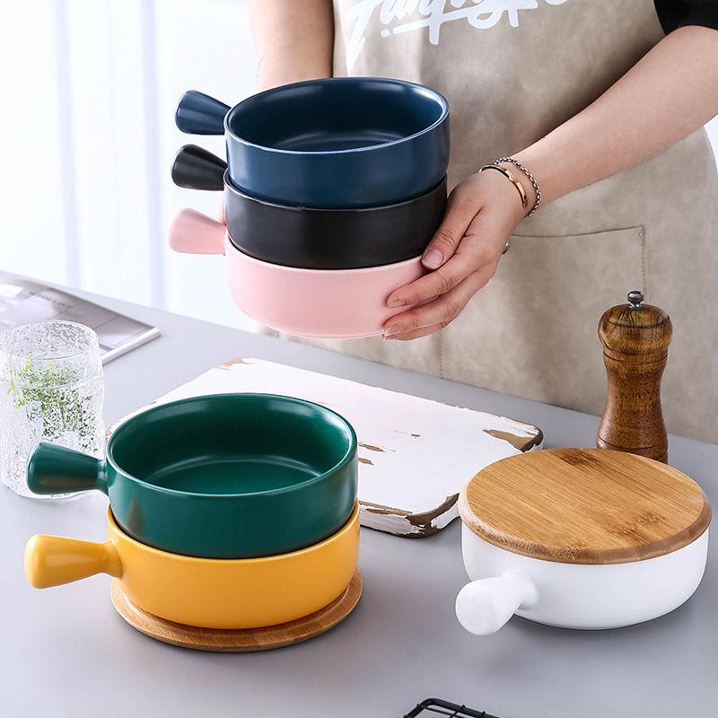 Baked Rice Nordic Style Baking Bowl with Handle Pasta Plate Household Ceramic Tableware Soup Noodle Salad Bowl