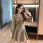 Suit Collar Long-sleeved Dress Women Spring  Summer Korean Design Windbreaker Short Skirt