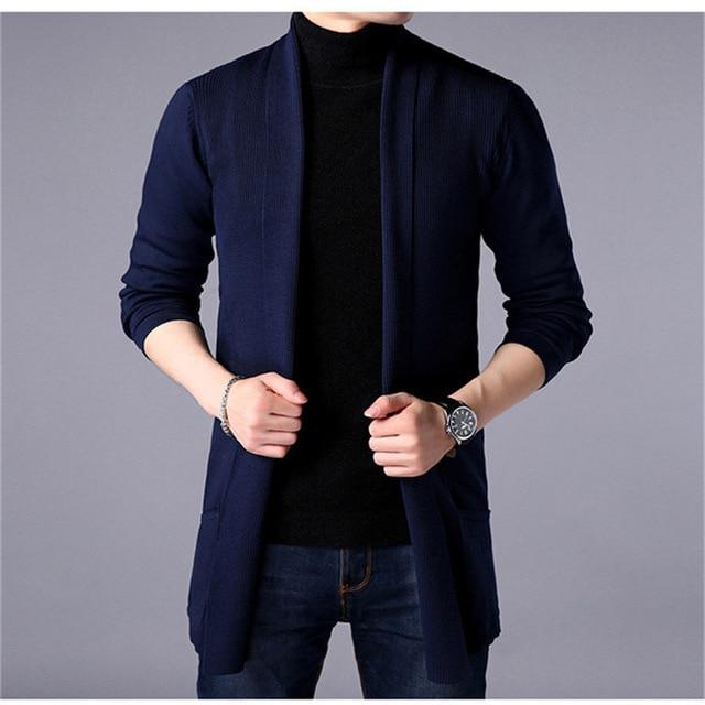 Sweater Jacket Men's Autumn and Winter Slim Long Solid Color Knitted Jacket Fashion Men's Casual Sweater Cardigan Jacket