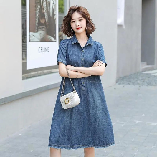 Long Dress Long Sleeve Shirt Dress Women Denim Long Dresses Pocket Button Shirt Print Dress Casual Loose Dresses 2021