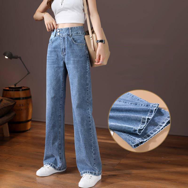 Vintage Women Denim Blue Jeans Trousers High Waisted Loose Wide Leg Pants High Street Elegant Jeans