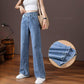 Women High Waist Denim Jeans Slim Wide Leg Jean Full Length Tassel Pants Plus Size Trousers