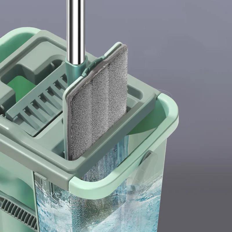 Floor Mop Bucket Hand Free Household Automatic Flat Floor Mop Kitchen Home Wooden Floor Cleaning Microfiber Pads