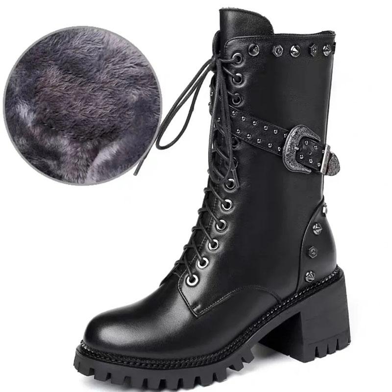 Autumn and Winter Martin Boots Women British Style Rivet Boots Motorcycle Boots Military Boots Plus Velvet Warm Snow Boots Winter Boots