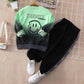 Boys Spring and Autumn Sports Set Long-sleeved Pullover Round Neck Smiley Pattern Printing Gradient Color Sweater Trousers Two-piece Set