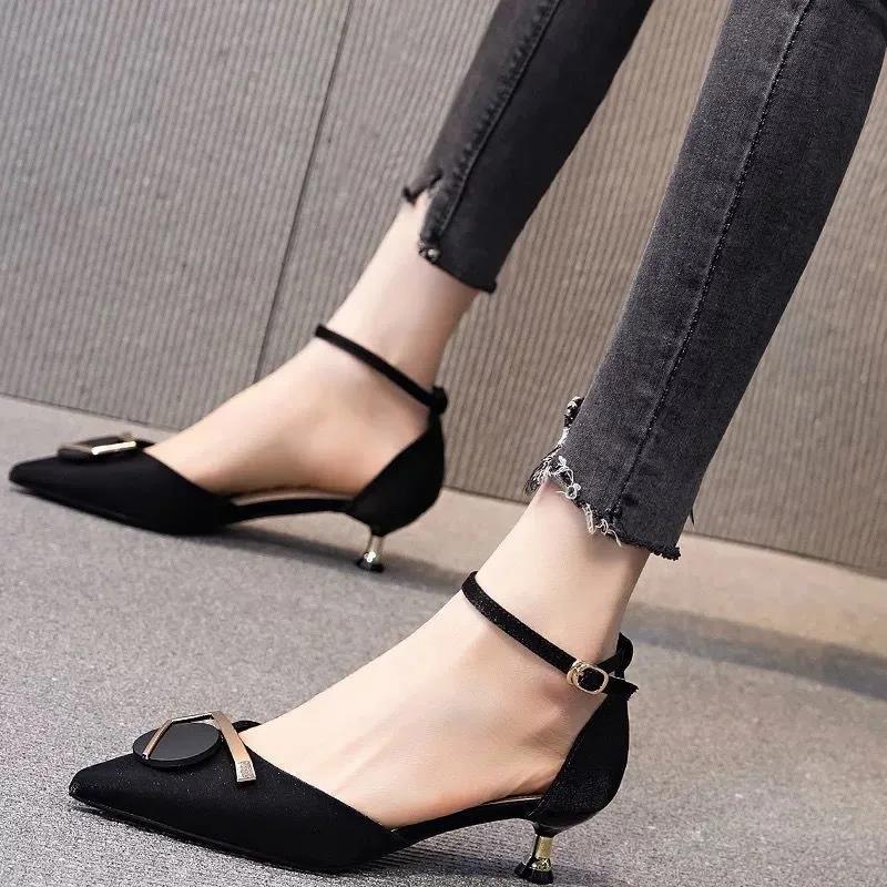 3cm Low Heel Single Shoes Women Stiletto Heel Shoes Temperament Green High Heels Women Pointed Hollow Shoes Women