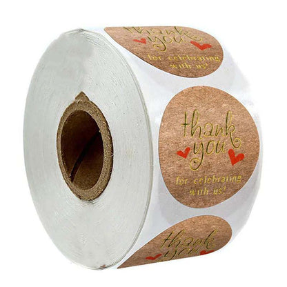 500 Sheets/roll Kraft Paper Round Sticker Thank You Label Sticky Note Baking Packaging Decoration Tasteless