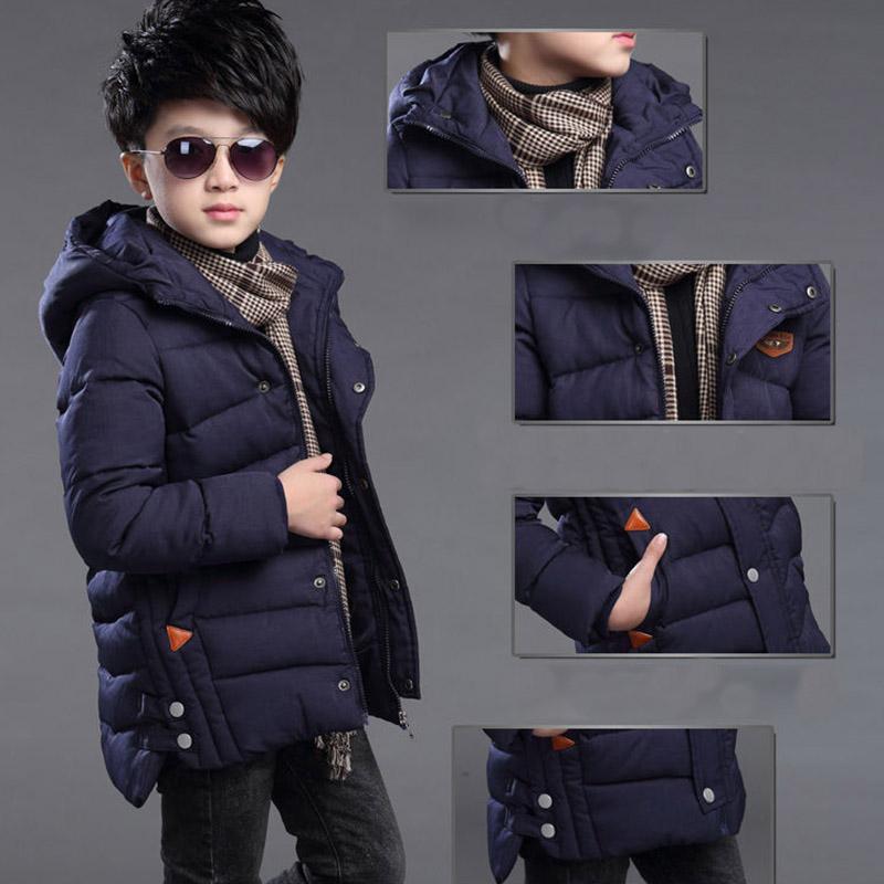 Boy's Cotton-padded Jacket Western Style Children's Coat Plus Velvet Padded Jacket Winter Clothes In The Big Children's Mid-length Korean Version