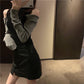 Pofulove Panelled Contrast Off-the-shoulder Long Sleeves Bottoming Sweater Slim All-match