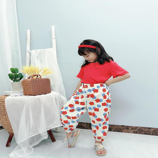 Girls' Suit Summer Clothes Korean Version of Short-sleeved Shirt Bottoming Shirt Girl Baby Mosquito Pants Two-piece Suit