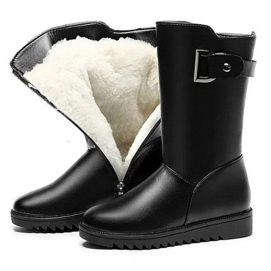 Mid-tube Autumn and Winter Women's Boots Warm and Velvet Cotton Boots Flat-bottomed Flat-heeled Women's Shoes