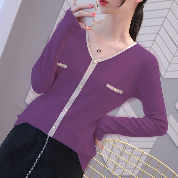 Early Autumn V-neck Knitwear Women's Long-sleeved Loose Thin Top All-match Base Sweater Outer Wear