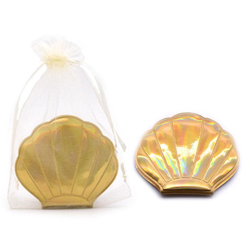 Shell Double-sided Mirror with Flip Cover Color PU Ladies Makeup Mirror Foldable Travel Date Essential Makeup Portable High-definition Lightweight