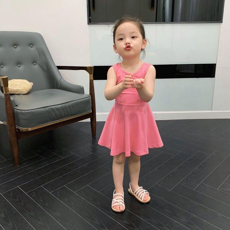 Children Dress Girls Summer Thin Dress Korean Princess Dress Open Back Waistless Sleeveless Dress Pleated A-line Skirt