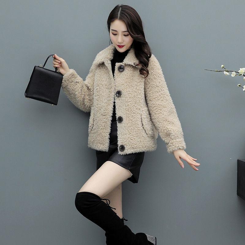 Winter Fur One-piece Imitation Lamb Fur Coat Women Loose Short Solid Color Thin Woolen Coat Women