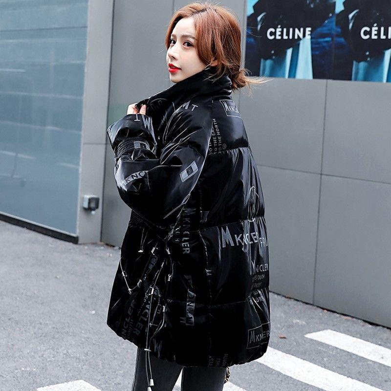 Winter Bright Face Loose Warm Bread Jacket Down Cotton Jacket Women Mid-length Winter Loose Stand-up Collar Thick Warm Cotton Jacket