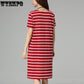 WTEMPO Brand Striped DressFashionWomen's Short Sleeve Striped Casual Dress Women's Spring and Summer
