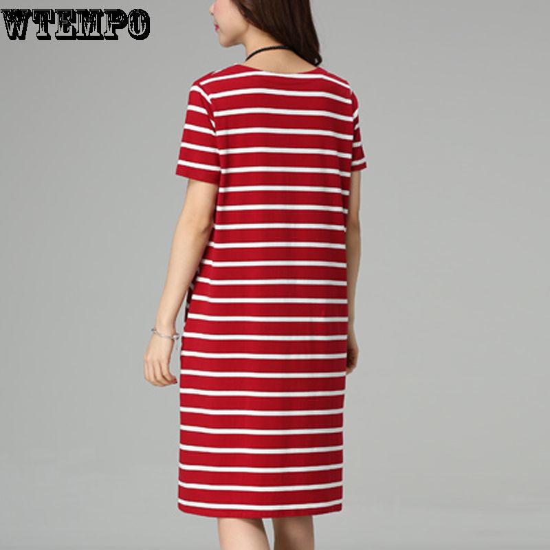 WTEMPO Brand Striped DressFashionWomen's Short Sleeve Striped Casual Dress Women's Spring and Summer