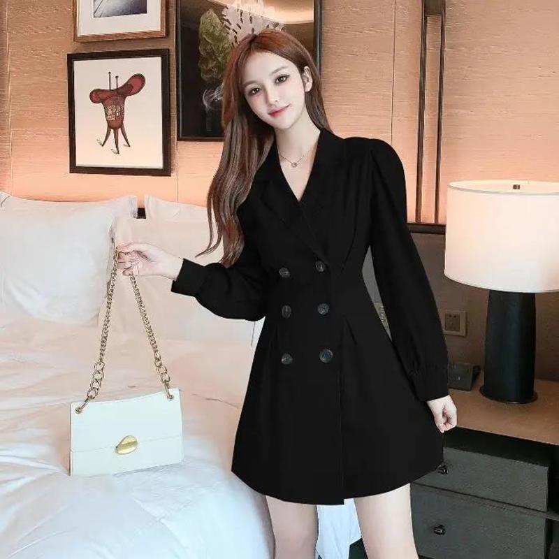 Spring and Summer New Suit Dresses Waist Slim and Long-sleeved Ladies Design Temperament French Short Skirt Ladies A-line Skirt