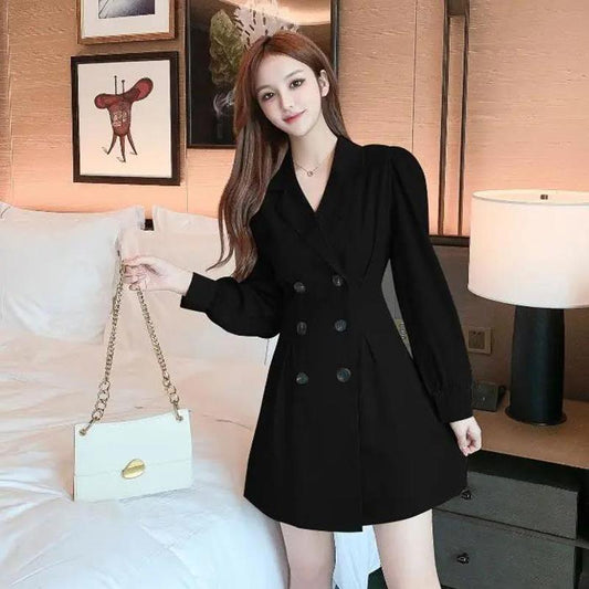 Spring and Summer New Suit Dresses Waist Slim and Long-sleeved Ladies Design Temperament French Short Skirt Ladies A-line Skirt
