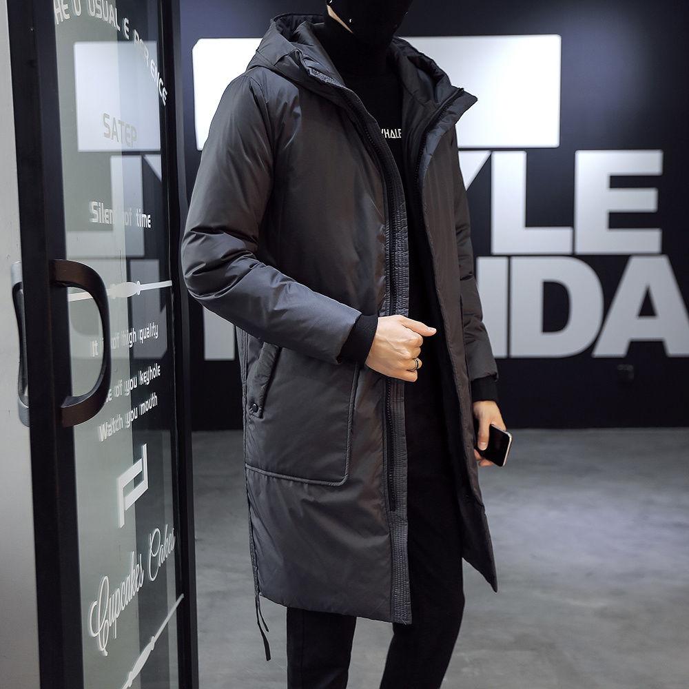 Winter Mid-length Padded Jacket Men's Thick Plus Size Down Padded Jacket Korean Style Loose Hooded Padded Jacket Men's Trend