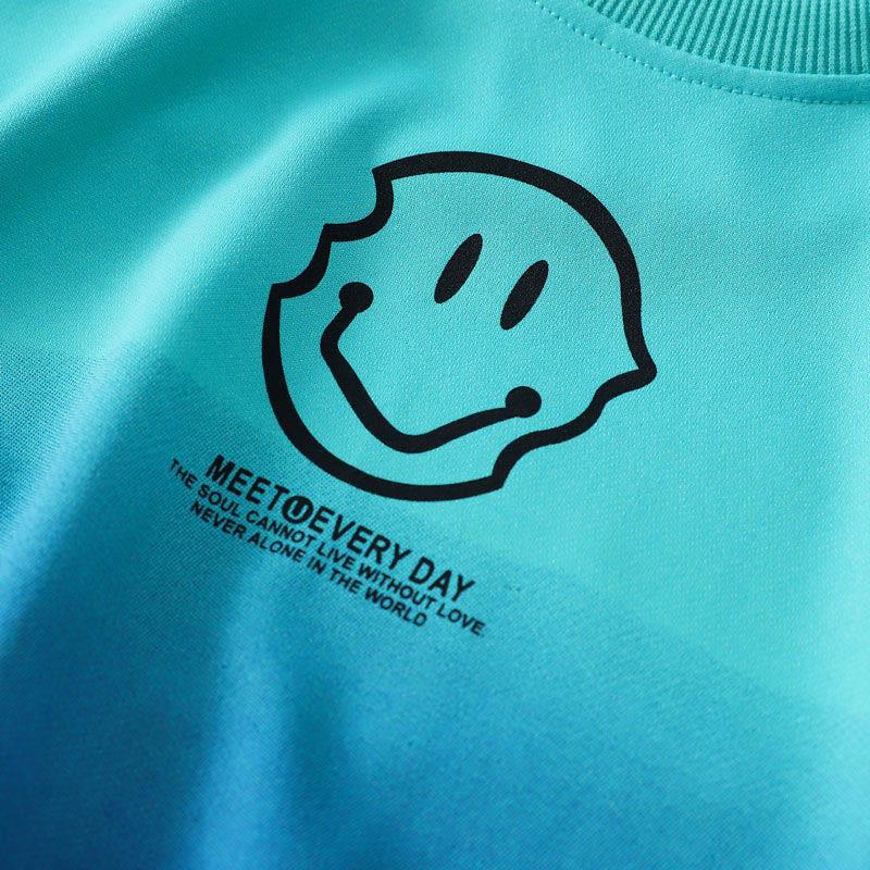Boys Spring and Autumn Sports Set Long-sleeved Pullover Round Neck Smiley Pattern Printing Gradient Color Sweater Trousers Two-piece Set