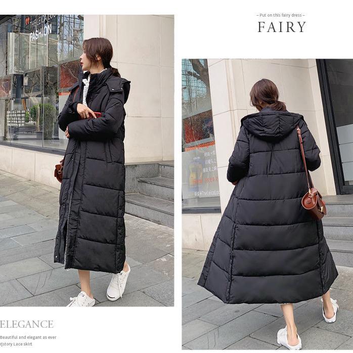 Hooded Stand-collar Down Padded Jacket Women's Loose and Thick Super Long Over-the-knee Cotton-padded Jacket Women's Warm Winter Padded Jacket