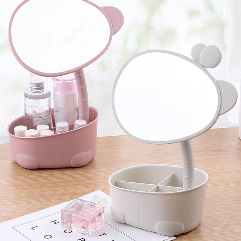 Rotating Vanity Mirror with Storage Home Dormitory Desktop Makeup Mirror Makeup Remover Princess Mirror