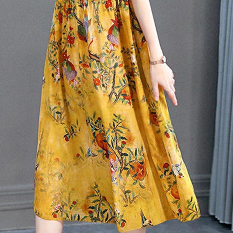 Women's Summer Plus Size Loose Long Print Dress Round Neck Slim Dress