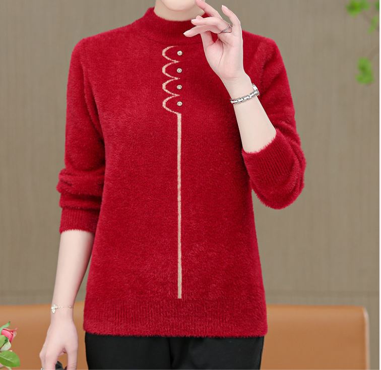 Winter Women's Mink Fleece Half Turtleneck Sweater Solid Color Short Sweater Loose Large Size Outer Sweater