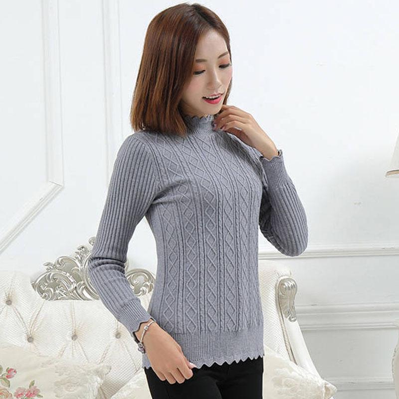 Pofulove Half Turtleneck Pullover Sweater Women Short Winter Plus Velvet Thick Bottoming Shirt