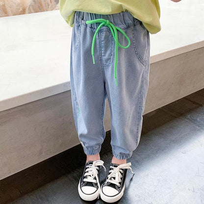 Girls and Boys Spring and Autumn Jeans Thin Casual Pants Solid Color Loose Anti-mosquito Pants Beam Pants