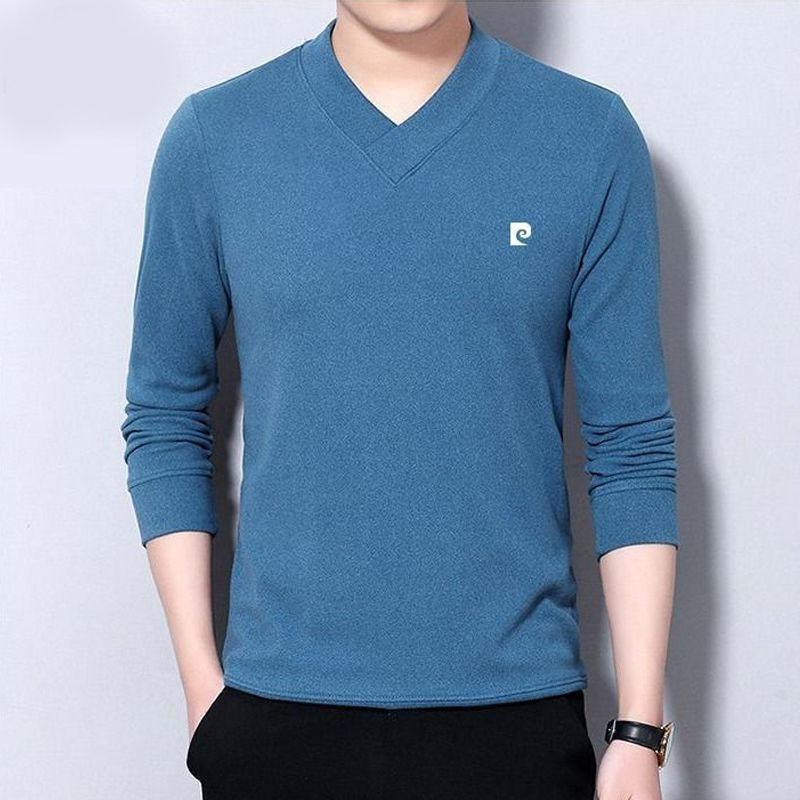 V-neck Long-sleeved Men's Sweater Autumn/winter Pure Color Casual Bottoming Shirt Warm Men's Clothing