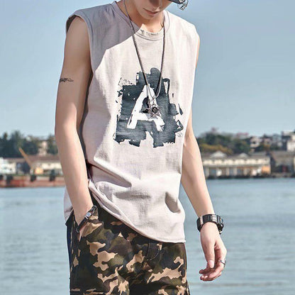 Summer Men's Loose Waistcoat Sweat-absorbent Vest Sports Sleeveless T-shirt