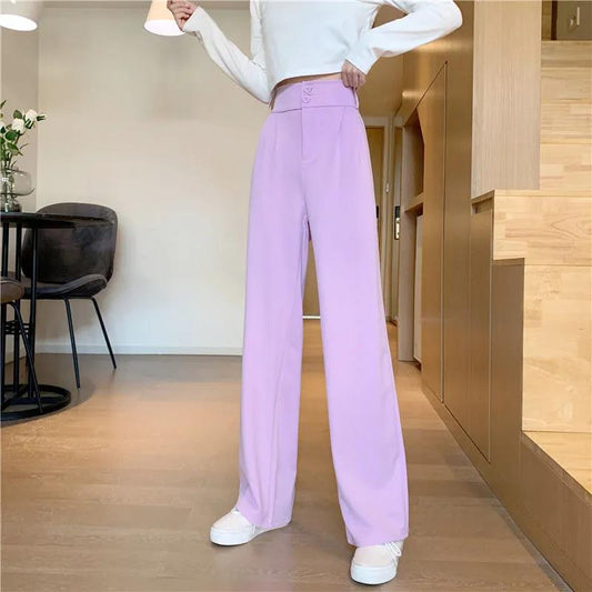 Purple Casual Wide-leg Pants Ladies High Waist Drape Spring and Autumn New Student Loose Straight Suit Pants Mopping Pants