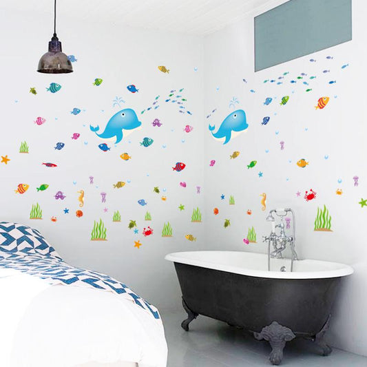 Dolphin fish children's room kindergarten cartoon bedroom room background decorative wall stickers