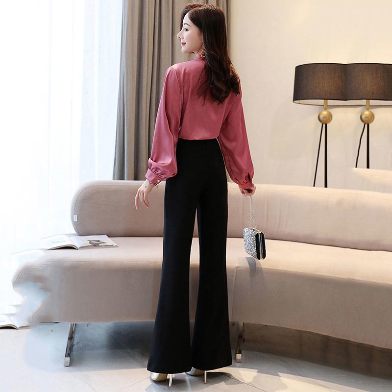 Wide Leg Pants Suit Spring and Autumn Dress Temperament Small Fragrance Thin Flared Pants Chiffon Shirt Suit Temperament Workwear