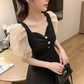 Summer French Retro Puff Sleeve V-neck Waist Waist and Thin Temperament Dress Women's Little Black Dress Mid-length Slim Dress French Retro