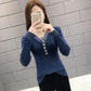 Autumn and Winter V-neck Knitted Bottoming Shirt, Short Long-sleeved Inner Sweater, Fashionable and Simple Female Top
