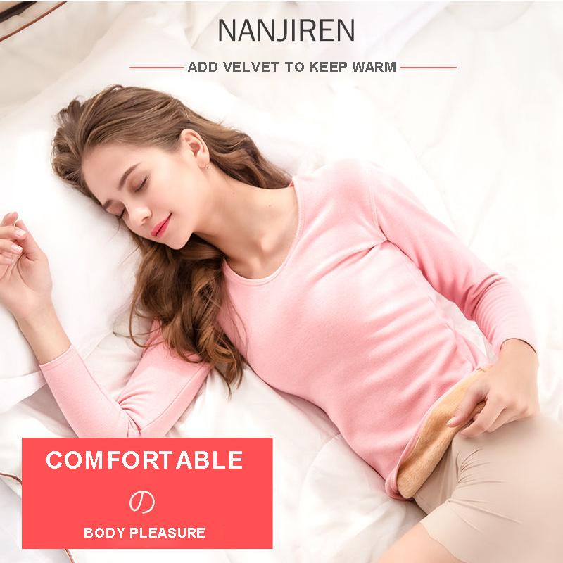 Ladies Winter Thermal Underwear Thickened Plus Velvet Bottoming Shirt Low-collar Autumn Clothes Suit Inner Wear