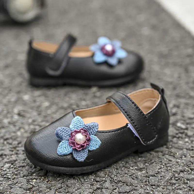 Girl's Knitted Flowers Soft Soled Breathable Single Shoes Little Girls' Non Slip Solid Color Light Princess Shoes