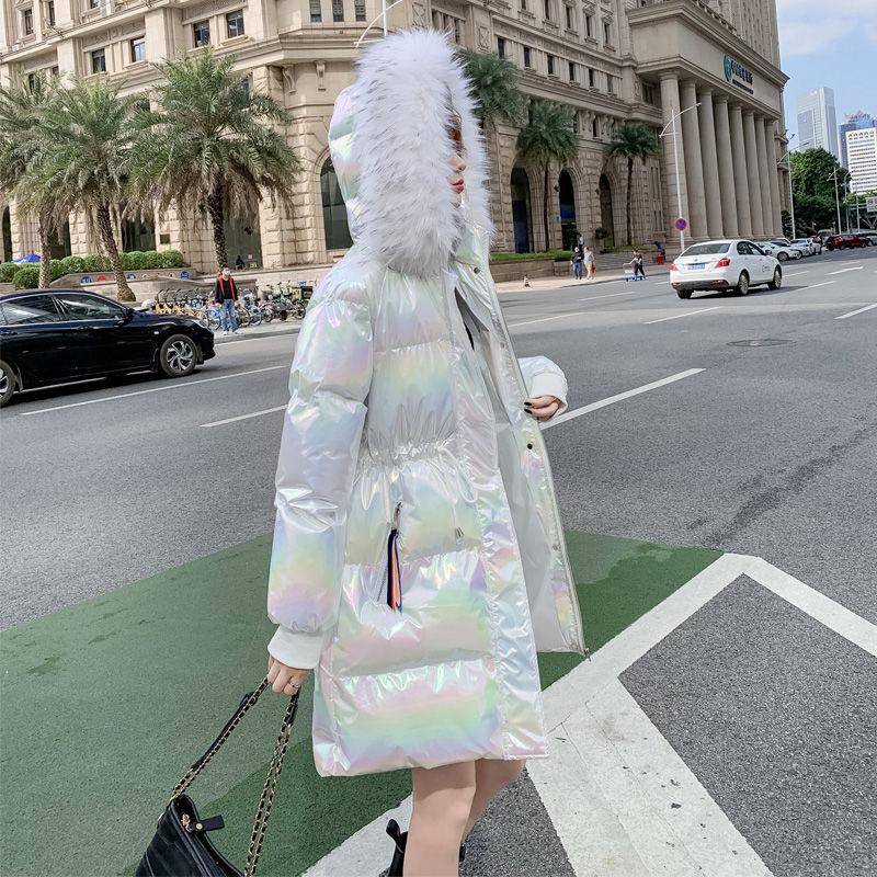 Fur Collar Cotton Clothes Women's Winter Coat Ladies Cotton-padded Jacket Loose Shiny Bread Coat Long-sleeved Top