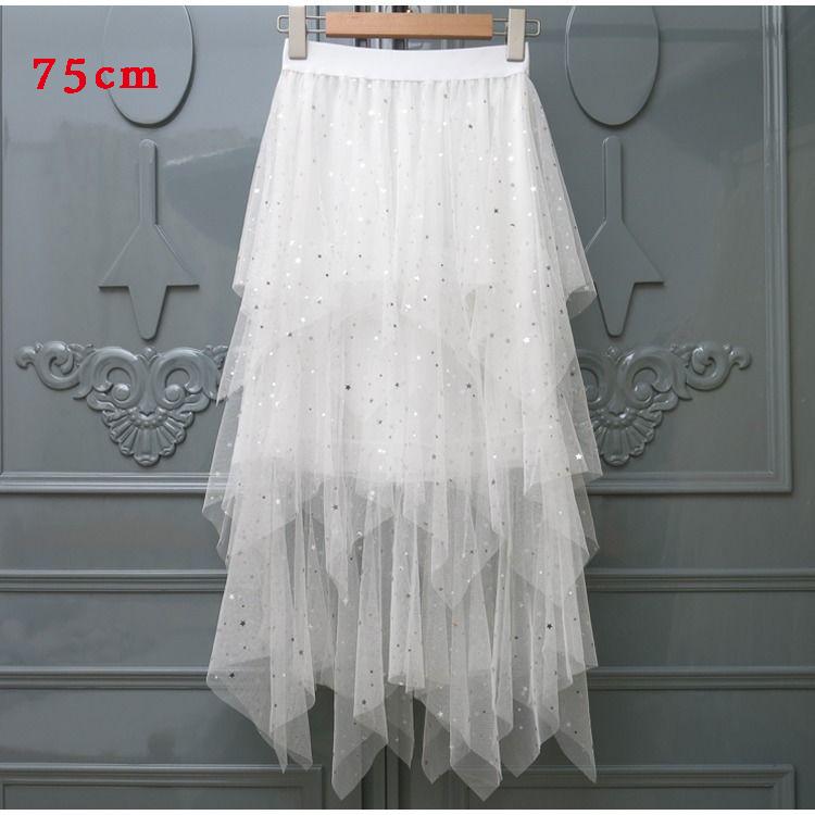 Fashion Elastic High Waist Long Tulle Skirt Women Irregular Hem Mesh Tutu Skirt Summer Party Skirt