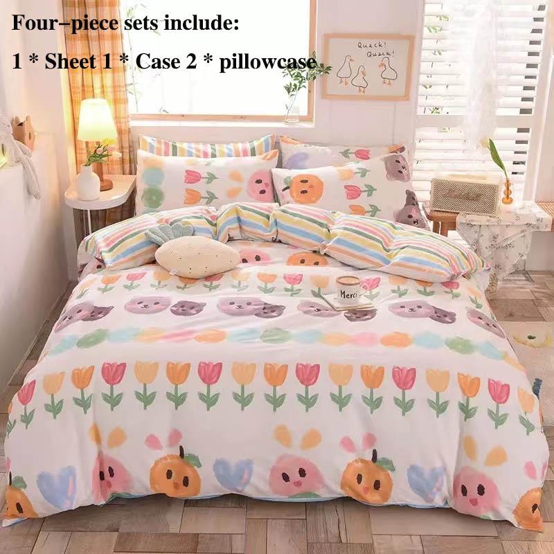 Autumn and Winter Cotton Four Sets of Active Print Cotton Rippled Bed Single Pillow Set