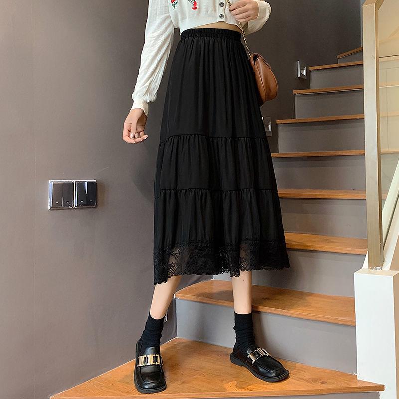 Women Lace Skirt  Plus Size Summer Ruffled Elastic Waist Sandy Beach Vacation Daily Mid-calf A-line Skirt