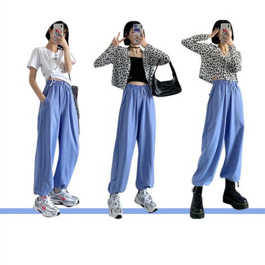 High Waist Was Thin Harajuku BF Wind All-match Trousers with Ankle Feet Women's Korean Style Summer Loose Thin Sweatpants