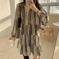 Spring Summer Korean Dress Women Retro Print V-neck Lantern Sleeves Loose Short Skirt Bohemian Dress Large Size