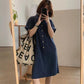 Cotton and Linen Women's Simple Temperament Commuter Casual Straight Lapel Pullover Short Dress
